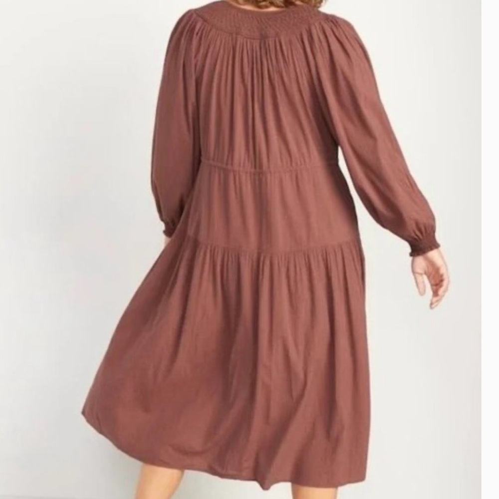 Old Navy Brown Pleated Long Sleeve Sundress - Picture 4 of 8